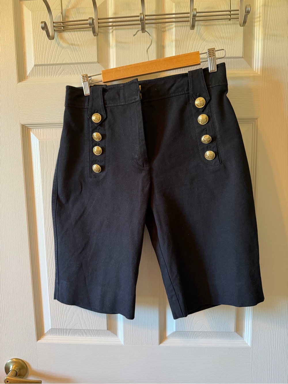 Derek Lam Black High-Rise Bermuda Shorts with Gold Buttons